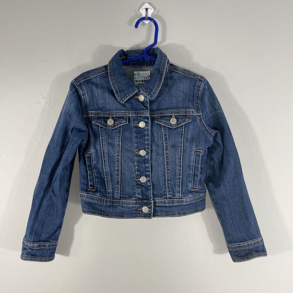 Old Navy Girls Blue Denim Jean Trucker Jacket Long Sleeve Size XS Pockets Casual